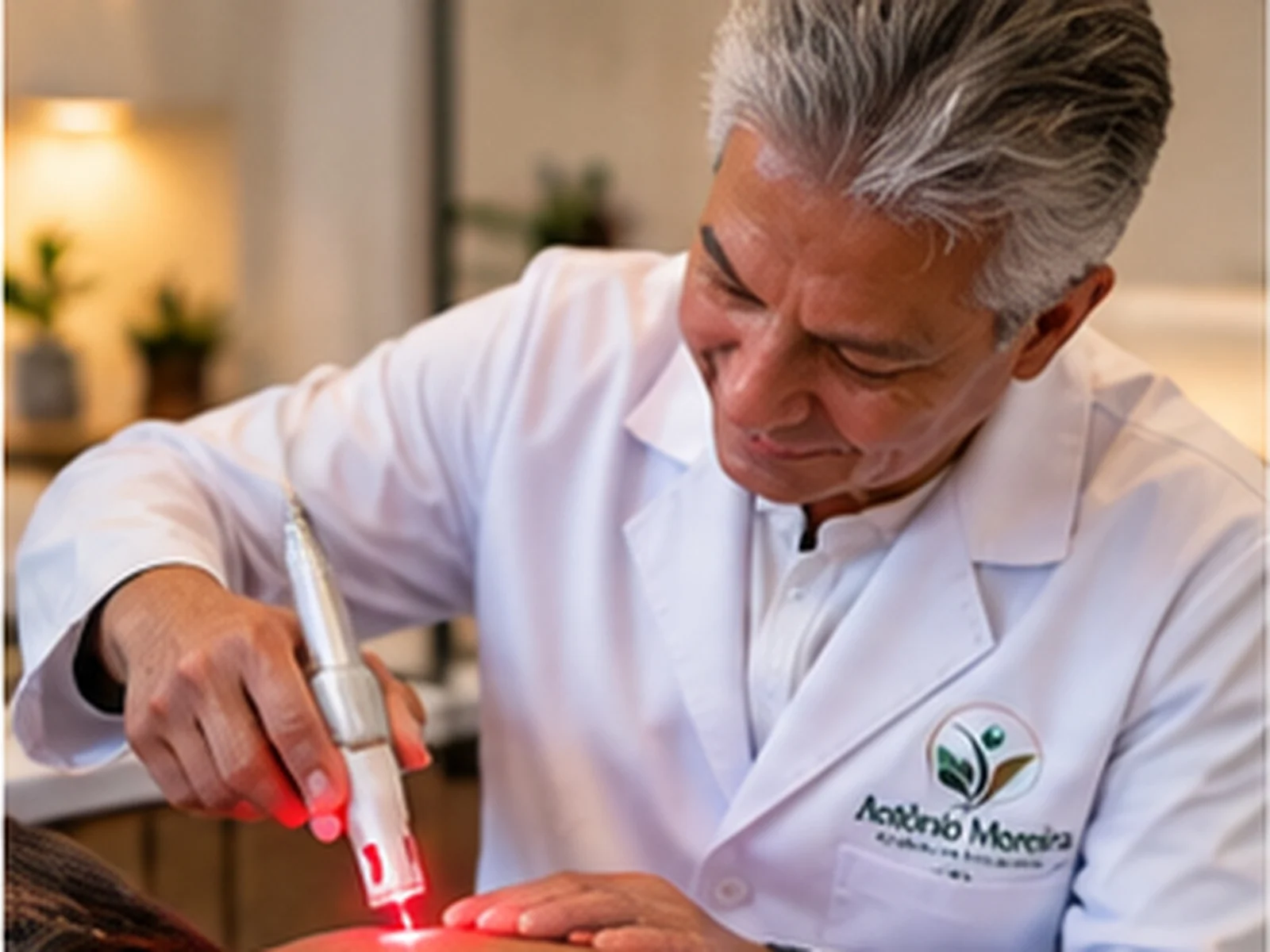 Antônio Moreira realizando uma aplicação de laserterapia